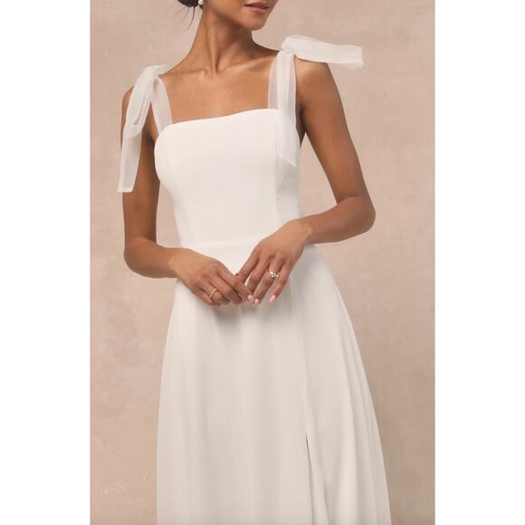 Lulus Radiant Romance White Tie Strap Maxi Dress Formal Bridal Wedding XL NWT - Picture 4 of 13